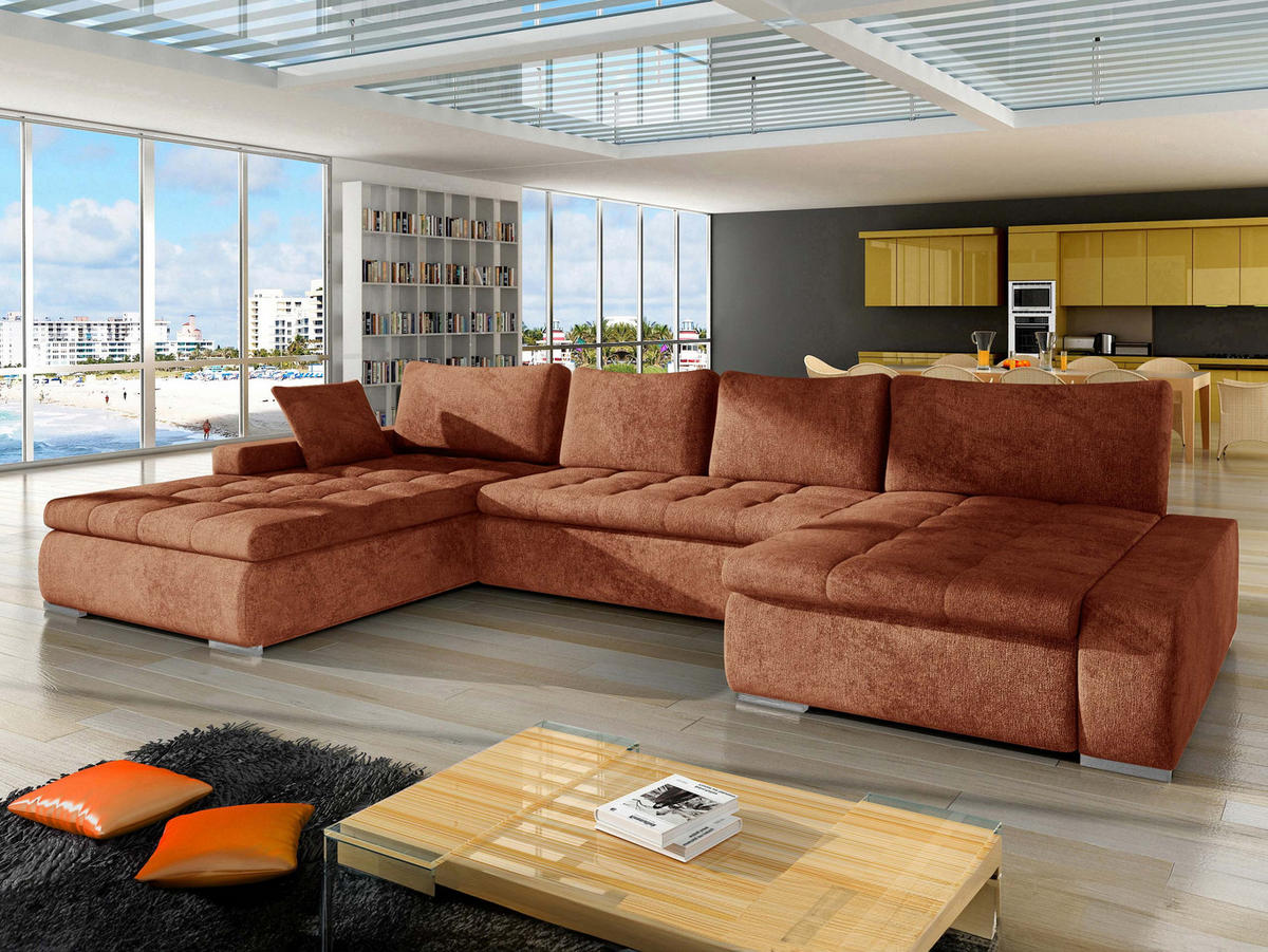 WOHNLANDSCHAFT Caro - Silberfarben/Bronzefarben, Holz/Textil (394/80/213cm) - MIRJAN24