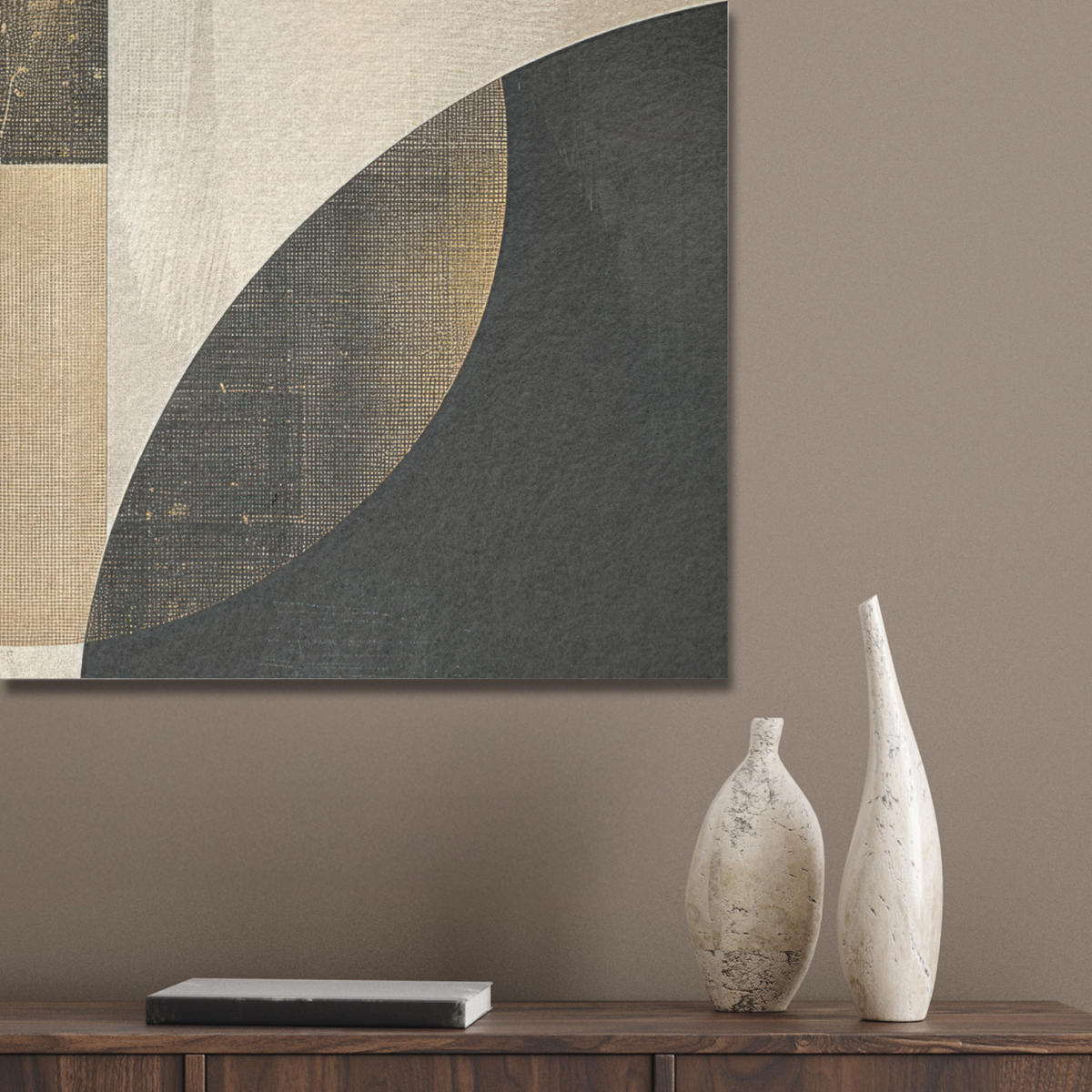 AKUSTIKBILD Abstrakt - Geometrische Formen - Schwarz - Gold Akustikpaneele 80x80 cm - Ecru, Kunststoff (80/80/0.9cm) - MuchoWow