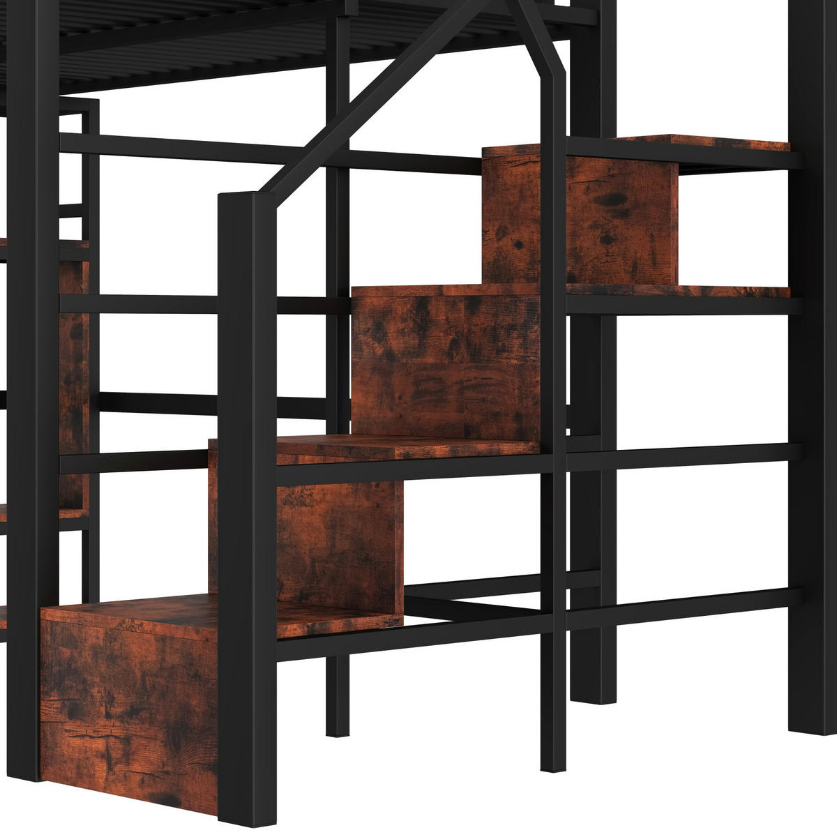 HOCHBETT 140/200 cm, Schwarz mit LED-Lichtleiste, ohne Matratze - Schwarz, Metall (140/200cm) - MIVRAY