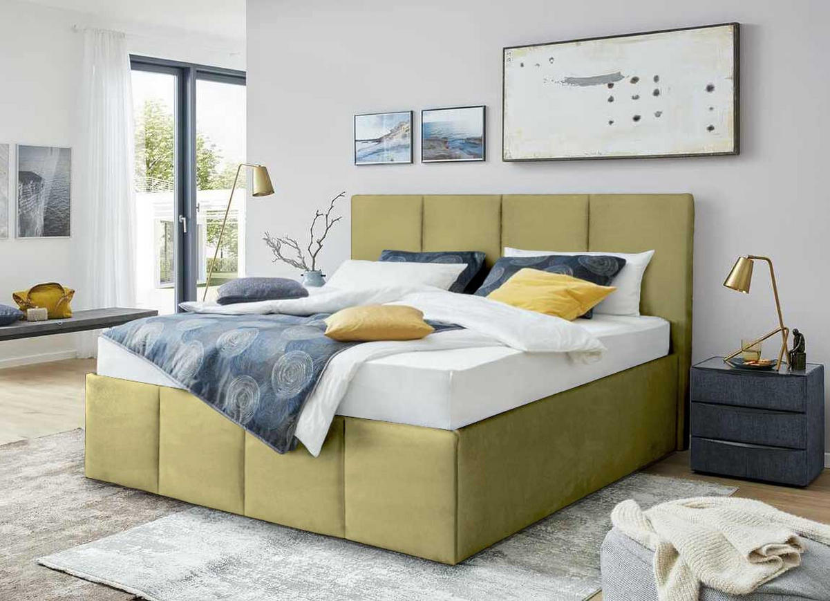POLSTERBETT Dalas Gold 180 x 200 x 40 cm Stauraum ohne hydraulische Funktion Mit hochwertiger Matratze H2 (bis 100 kg) und Lattenrost - Goldfarben, Holz (180/200cm) - Halmon Schlafkomfort Betten 