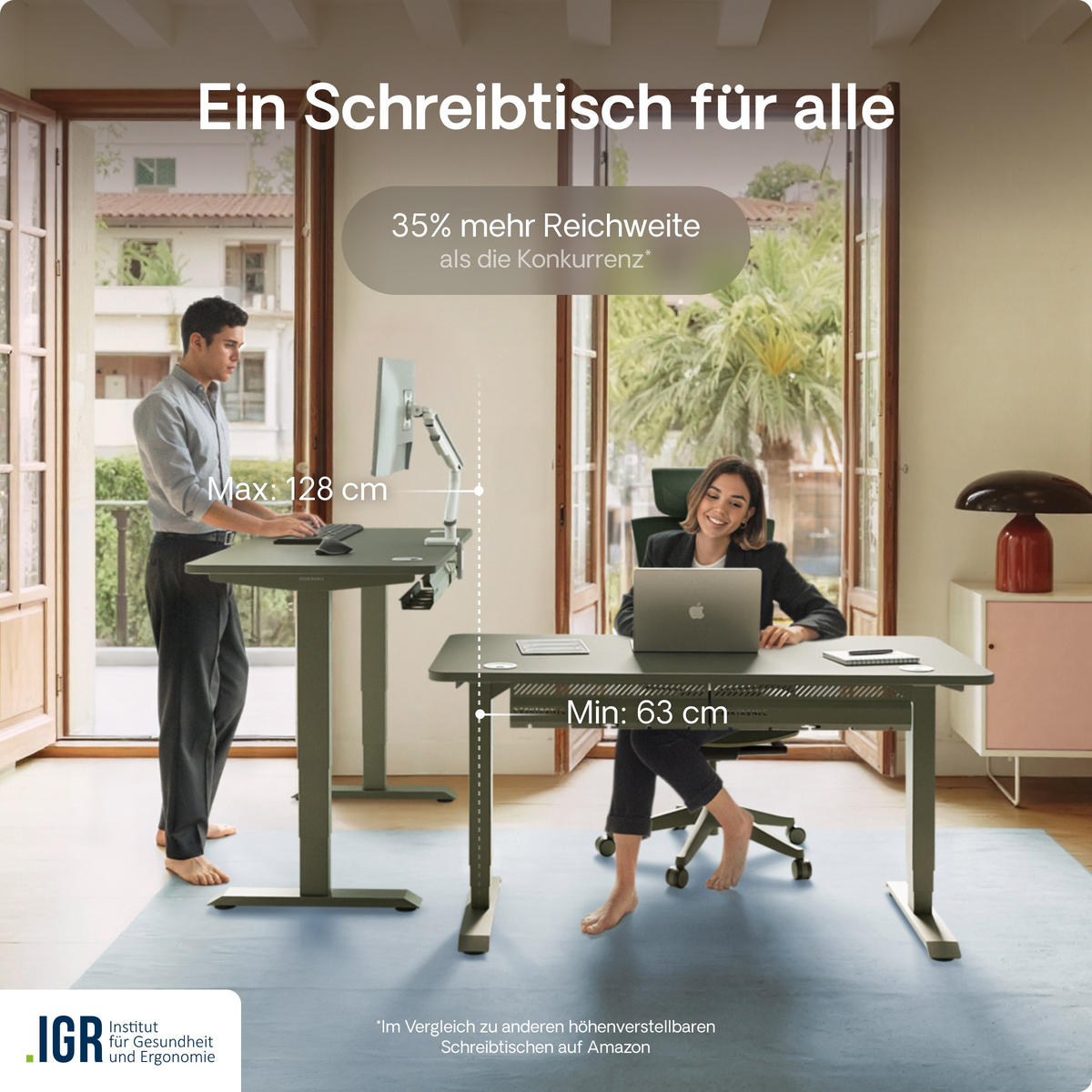 SCHREIBTISCH Elektrisch Höhenverstellbarer HomePro 120x60cm Grün/Schwarz mit Memory-Funktion, Anti-Kollisions Technologie - Schwarz/Grün, Holzwerkstoff (60/120/72cm) - Desktronic