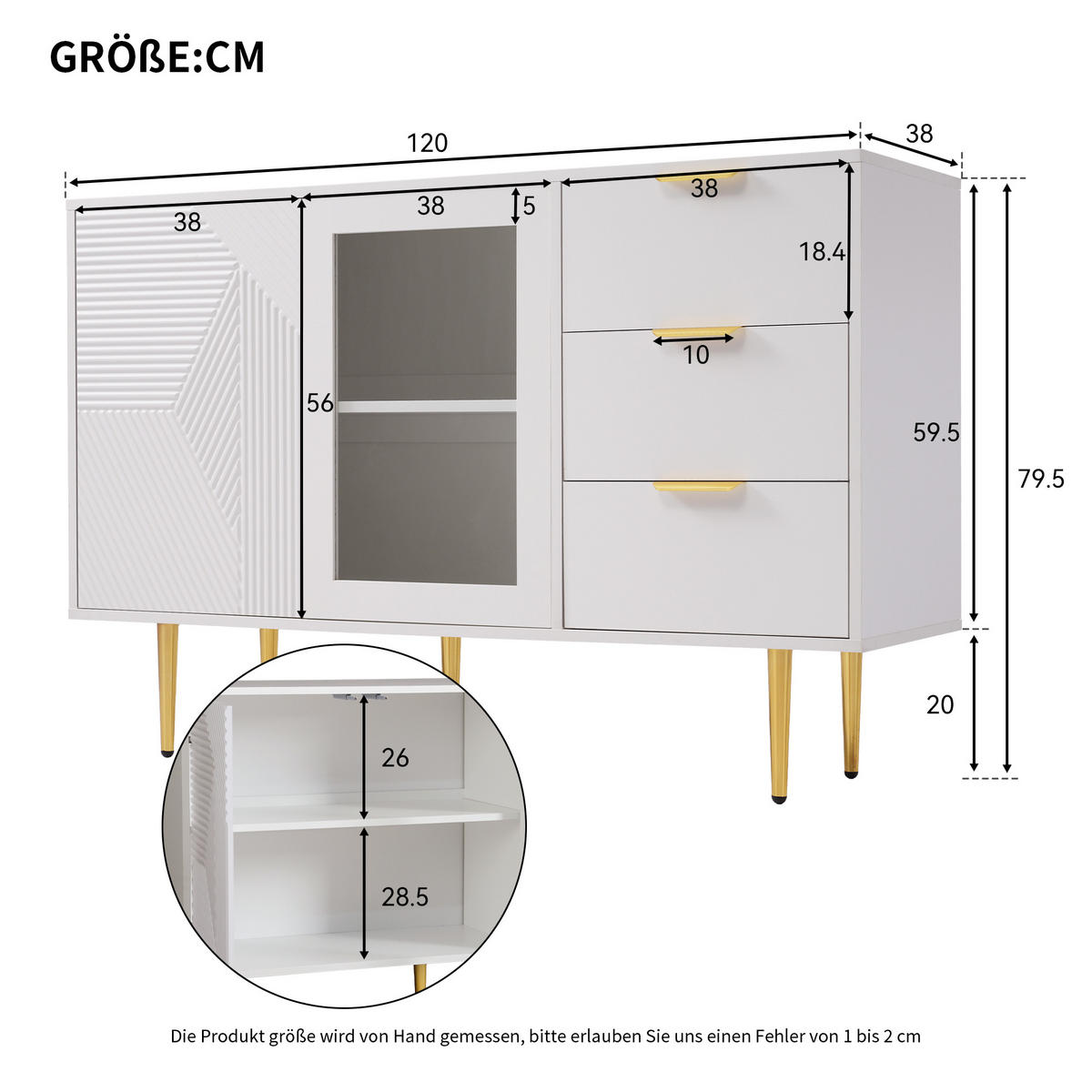 SIDEBOARD Weiß 120/38/79.5 cm - Weiß, Holzwerkstoff (120/79.5/38cm) - Urban Meuble