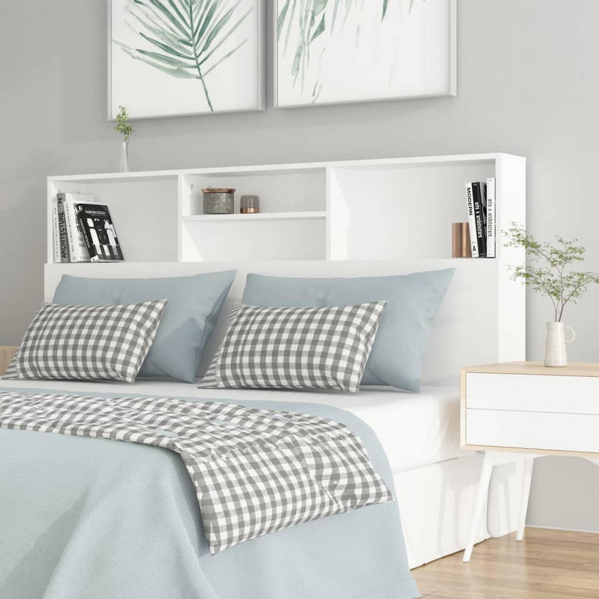 BETT-KOPFTEIL Mit Ablagen Weiss 160/19/103,5 Cm - Weiß, Holzwerkstoff (19/103.5/160cm) - vidaXL