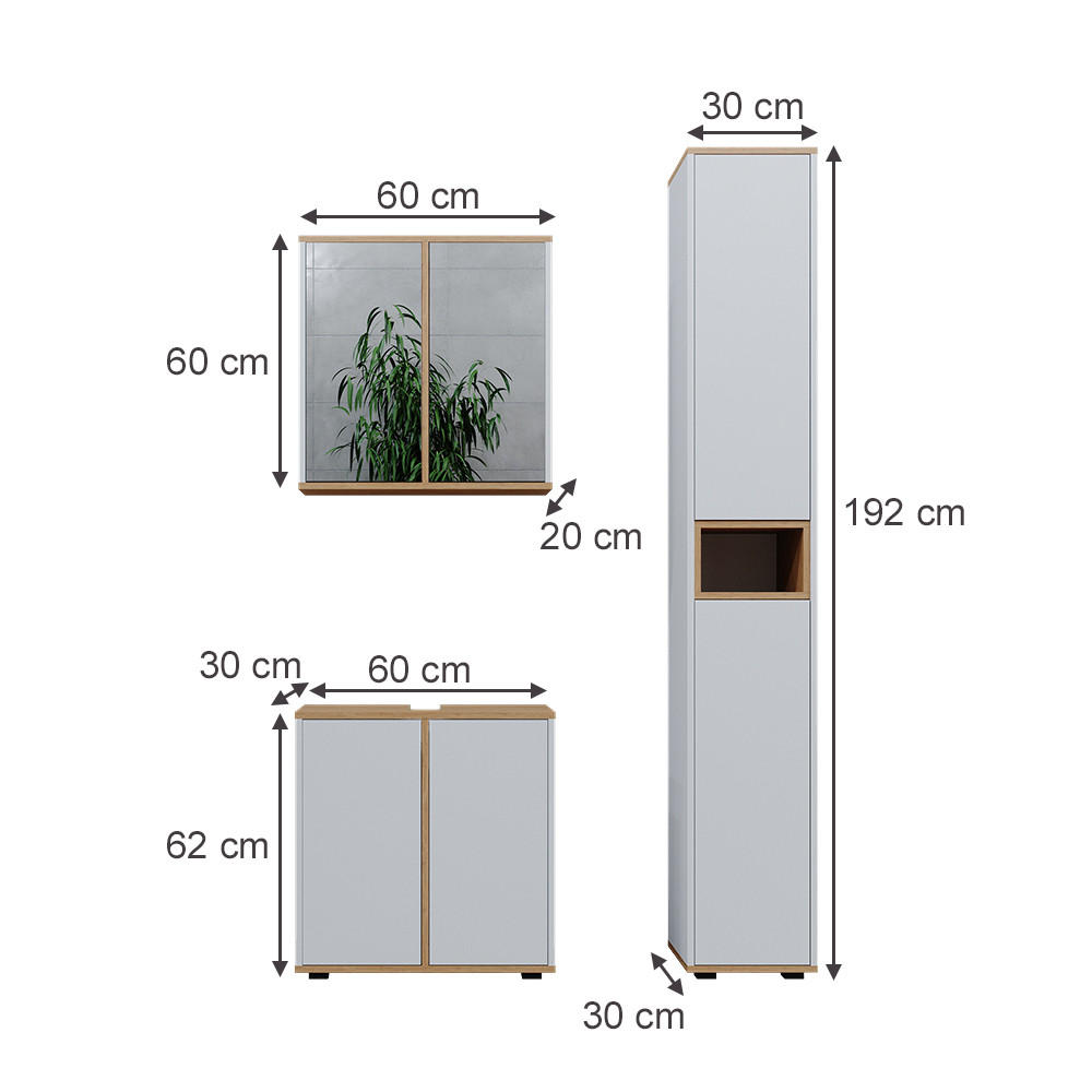 Thumbnail - Vicco Badmöbel-Set, Weiß, Eiche Artisan, Holzwerkstoff, 11 Fächer, nicht einzeln stellbar,Rechteckig, 60x62x30 cm, Badez...