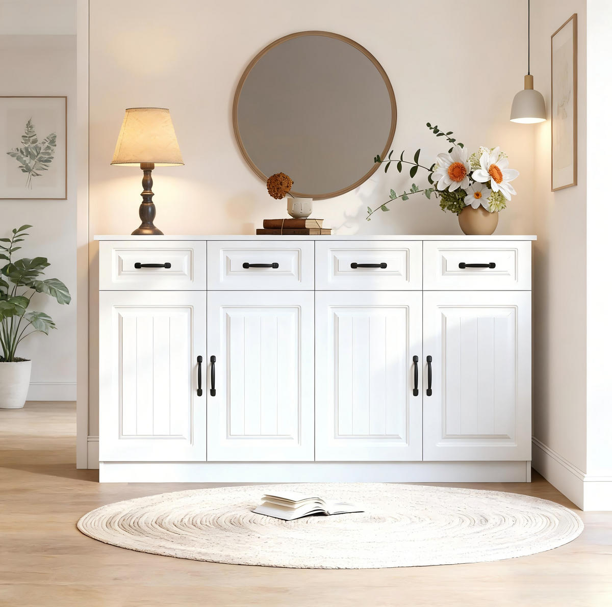 SIDEBOARD 160/35/80 cm weiß aus MDF mit 4 Schubladen und 4 Türen - Weiß, Holzwerkstoff (35/80/160cm) - OKWISH