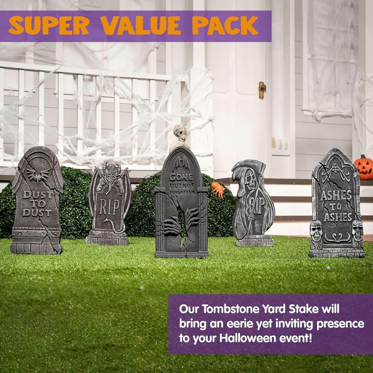 HALLOWEEN Grabsteine 5-teiliges Set 43 cm Schaumstoff mit Metallspießen - Grau, Kunststoff (22/15.8/44.4cm)