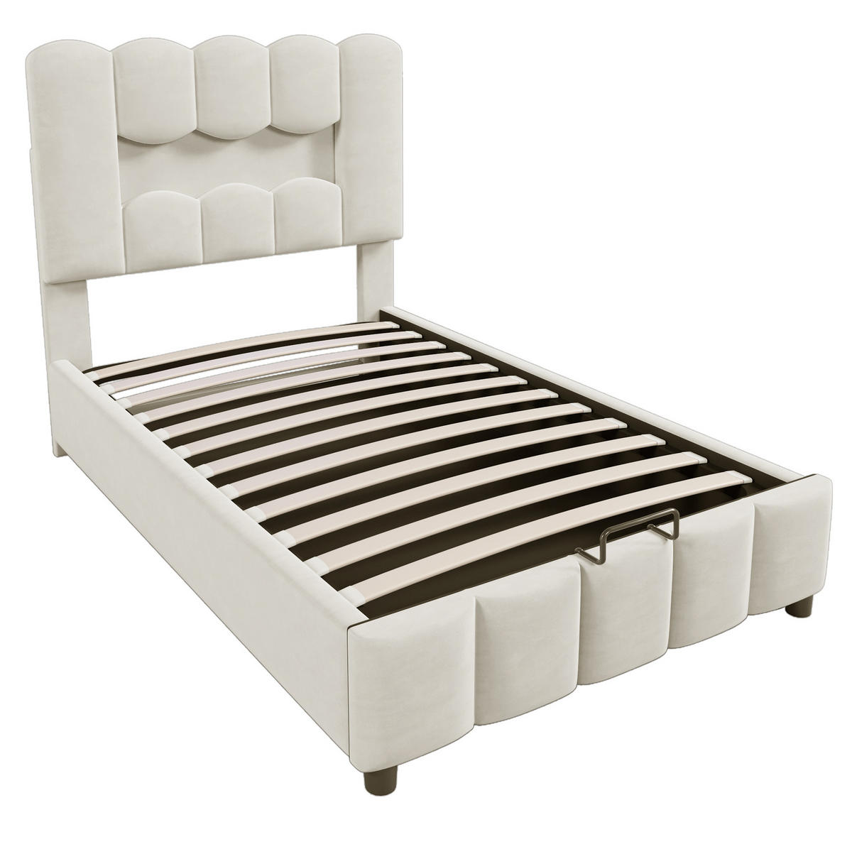 POLSTERBETT mit Bettkasten und LED-Beleuchtung 90x200 cm Samt Beige - Beige, Metall (90/200cm) - Beauniv