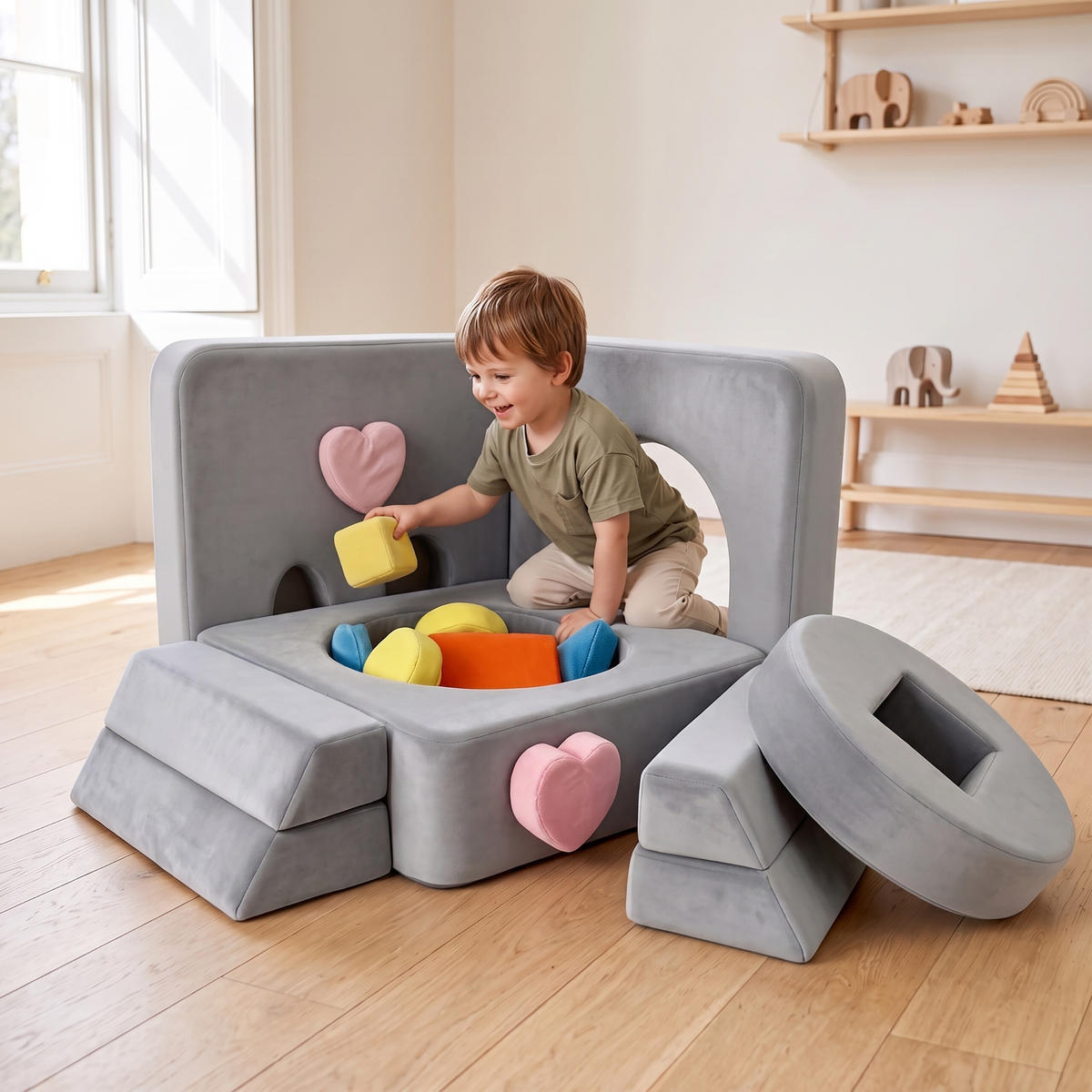 SPIELSOFA Anthrazit modular 18-tlg.-Set Schaumstoff - Grau, Kunststoff/Textil (130/40/65cm) - Relaxdays