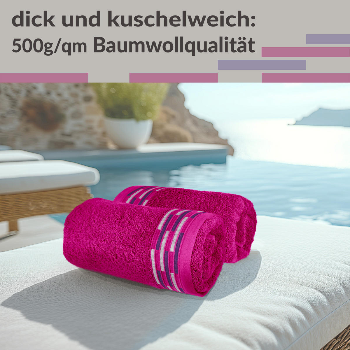 HANDTUCH Lugano Purpur 2er 50x100 cm - Pink, Textil (50/100cm) - Lashuma