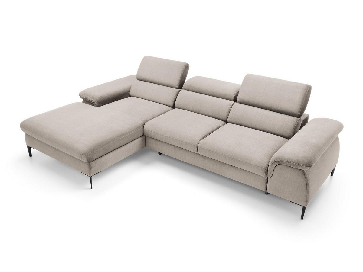 ECKSOFA MESTO Beige Velours-Stoff mit Schlaffunktion - Beige, Holz (288/182cm) - MASSENO