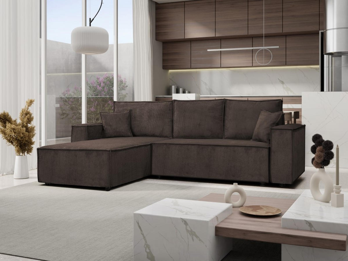 ECKSOFA Passio L-Form mit Schlaffunktion und Bettkasten 275 cm braun - Braun, Kunststoff (275/190cm) - Margaret Hadas24