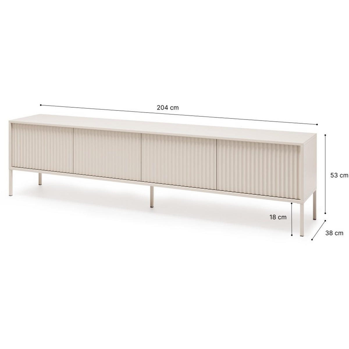 LOWBOARD Noto mit 4 Türen und geriffelten Fronten, 200 cm - Kaschmir, Holzwerkstoff (204/38/53cm) - Beautysofa