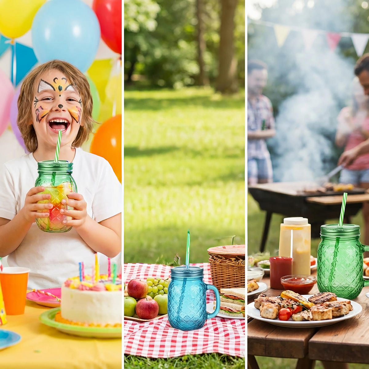 4XTRINKGLÄSER - Multicolor, Glas/Kunststoff - Relaxdays