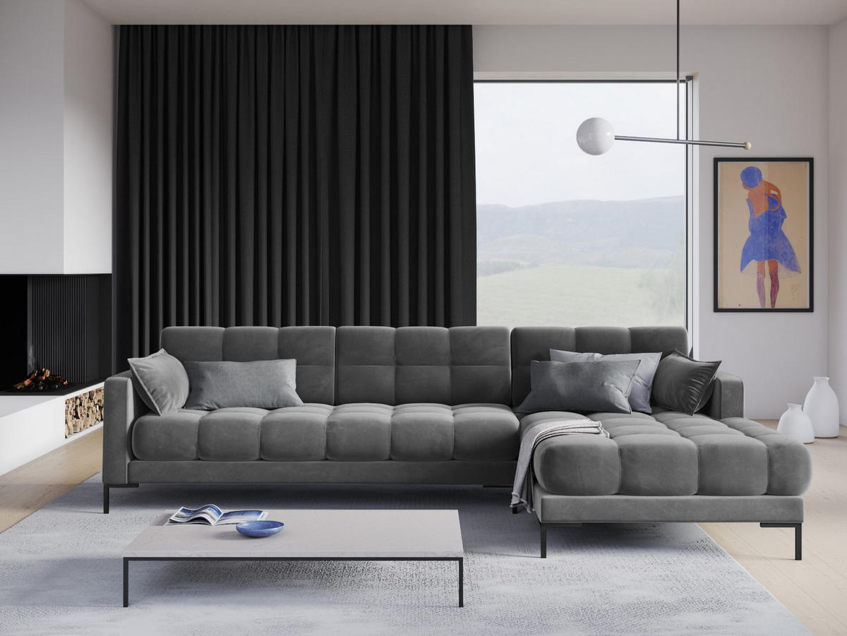 ECKSOFA rechts Mamaia aus Samt hellgrau 5 Sitzplätze - Hellgrau, Textil (185/293cm) - Micadoni