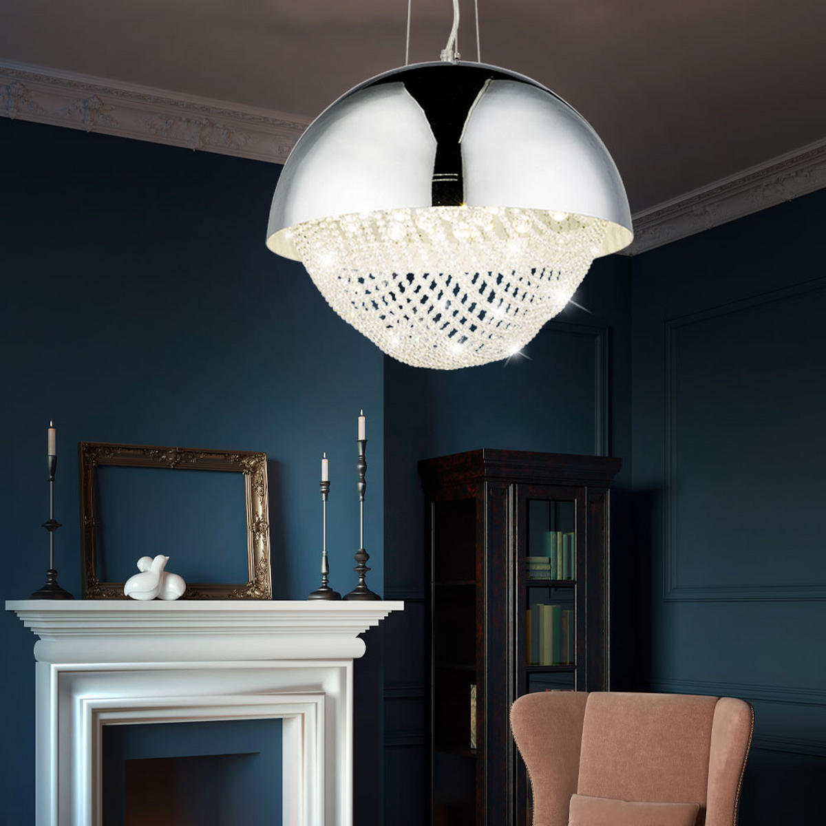 LED HÄNGELEUCHTE Kristalloptik Silber Chrom - Silberfarben, Metall (40/40/120cm) - Globo Lighting