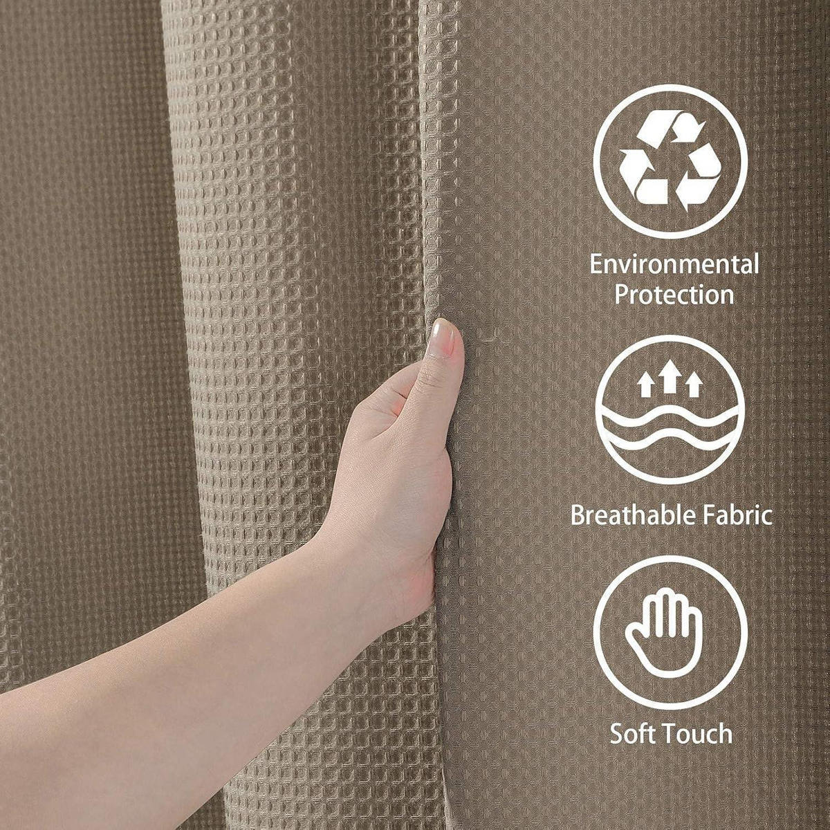 DUSCHVORHANG Waffel Khaki 92 x 182 cm - Olivgrün, Textil (92/182cm)