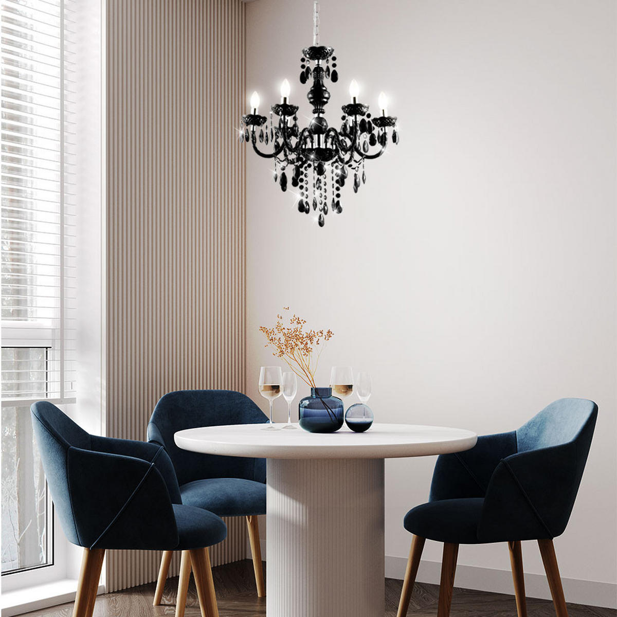 KRONLEUCHTER Kristalloptik Schwarz 5-flammig - Schwarz, Metall (44/44/128cm) - Globo Lighting