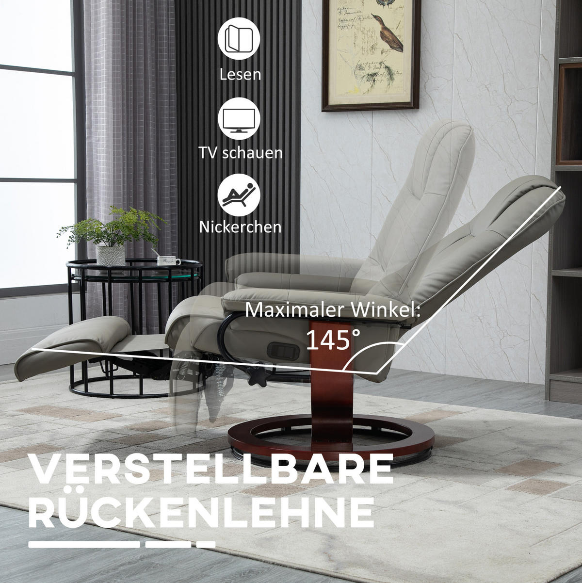 RELAXSESSEL in Grau 87x78x100 cm mit verstellbarer Rückenlehne und Fußstütze - Grau, Kunststoff (78/100/87cm) - IVMEU