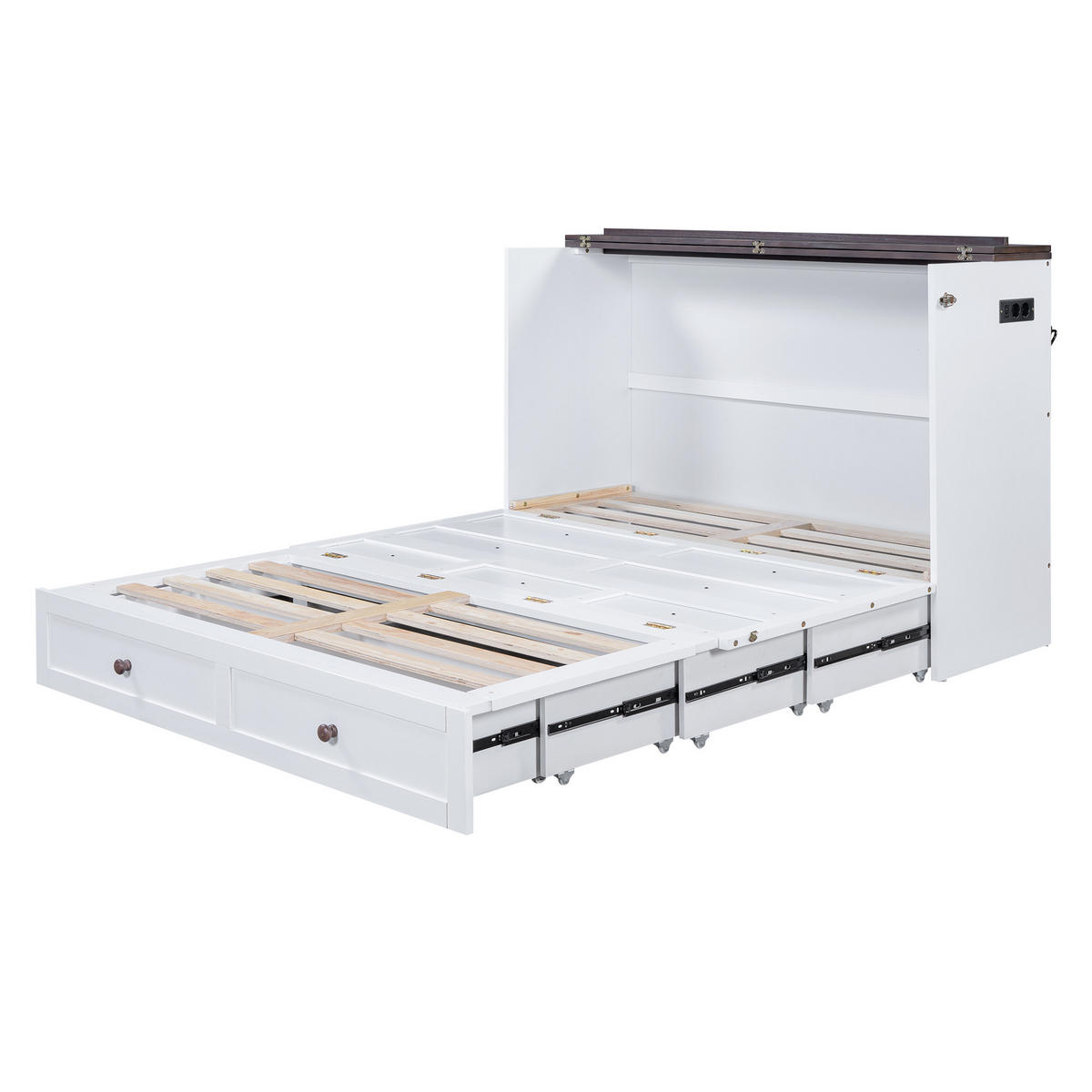 SCHRANKBETT 140/200 cm DE-04760, mit USB, Steckdose und Schubladen in Weiß - Weiß, Holz/Holzwerkstoff (140/200cm) - ComfortXL