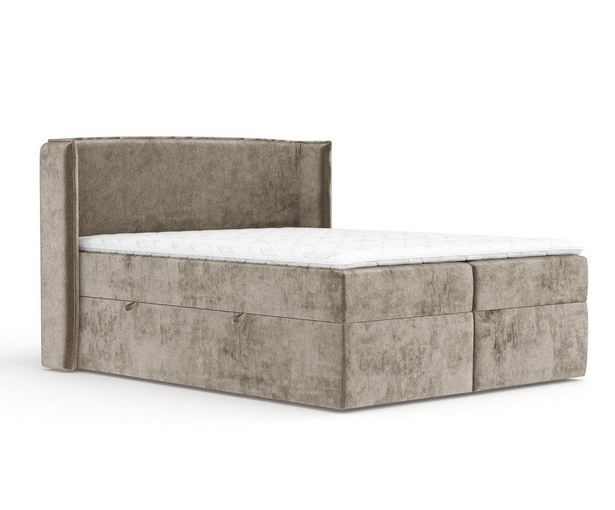 BOXBETT Skyline Beige 180/200 cm mit Matratze und Topper - Beige/Schwarz, Holz/Holzwerkstoff (180/200cm) - Maison de Reve