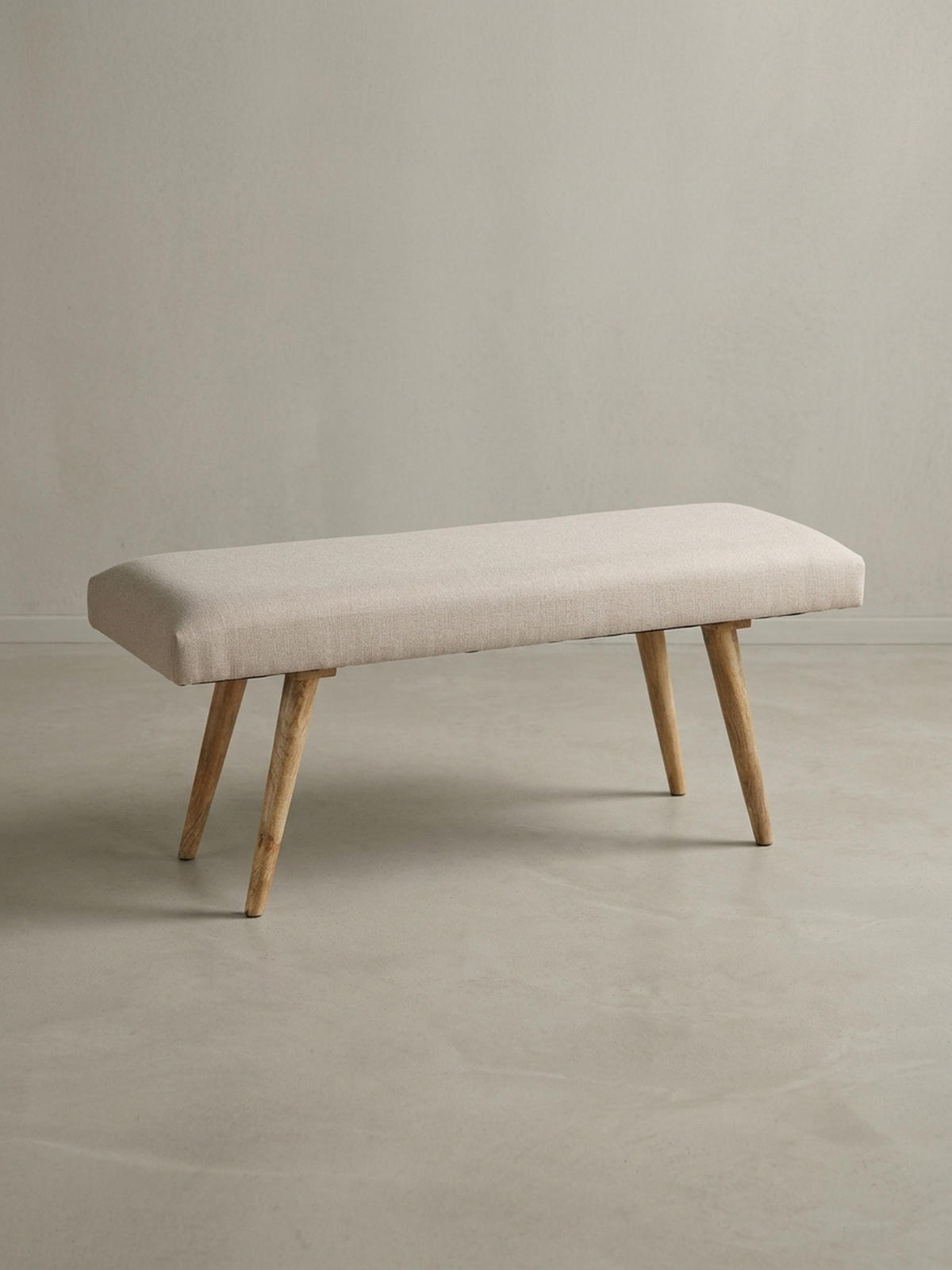 SITZBANK SILE Retro Stil Stoffbezug Massivholz, Beige 117x38x51 cm - Beige/Braun, Mangoholz/Textil (117/51/38cm) - KADIMA DESIGN