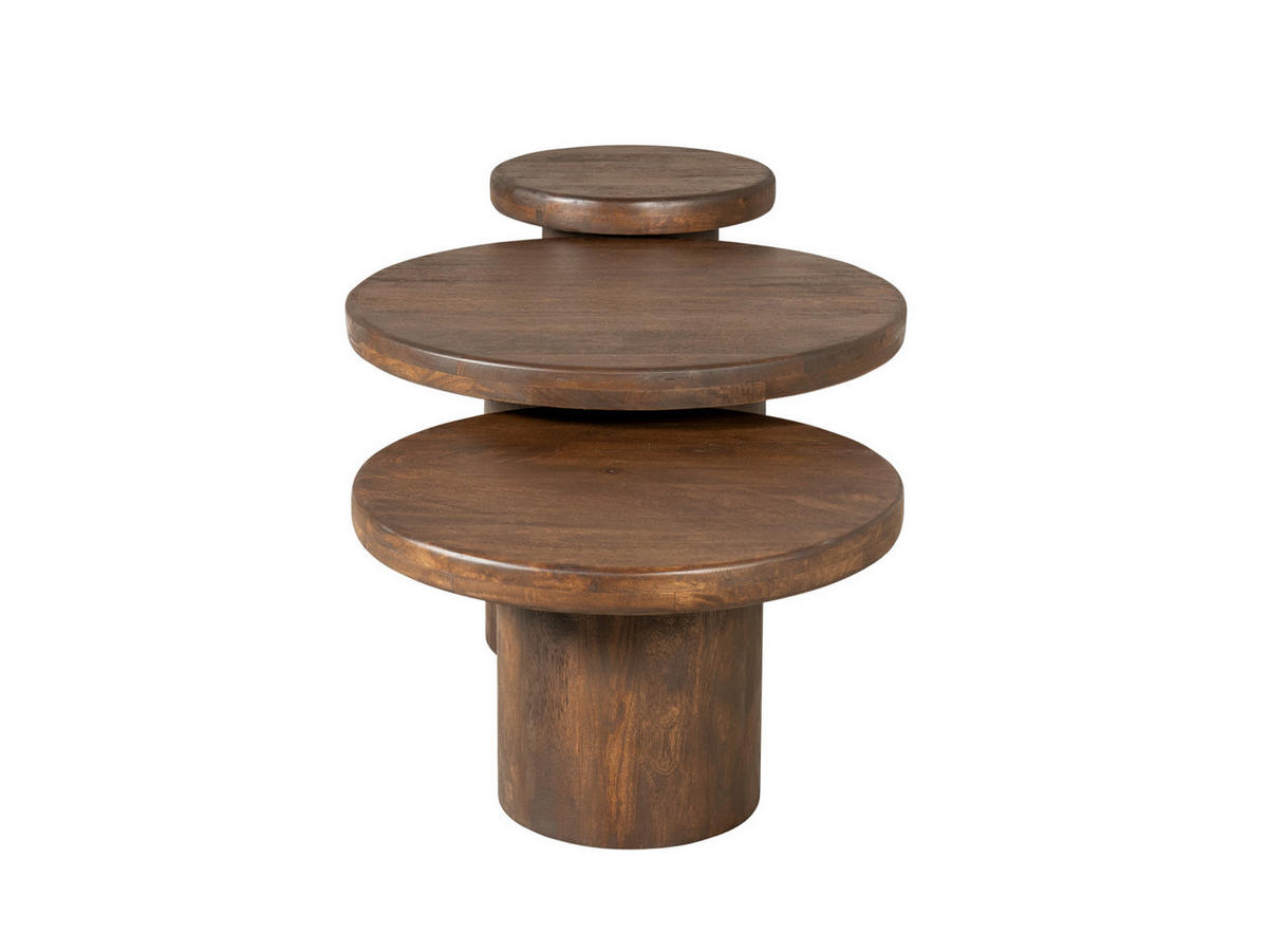 COUCHTISCH Inka Mangoholz Durchmesser 70 cm + 60 cm + 40 cm Braun - Braun, Holz (70/70/45cm)