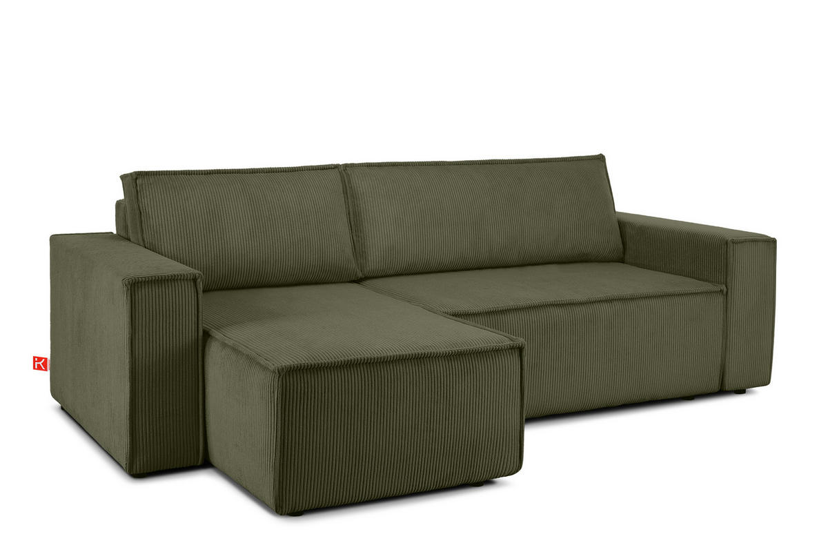 ECKSOFA-LINKS/RECHTS NAPI Schlaffunktion mit Cordbezug, grün - Schwarz/Olivgrün, Textil (262/148cm) - KONSIMO®