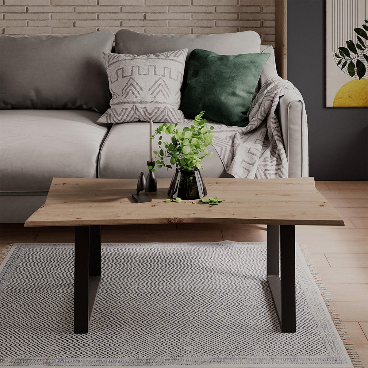 COUCHTISCH Yan Artisan 110 x 50 cm - Hellgrau, Holzwerkstoff (50/110/40cm) - Vicco