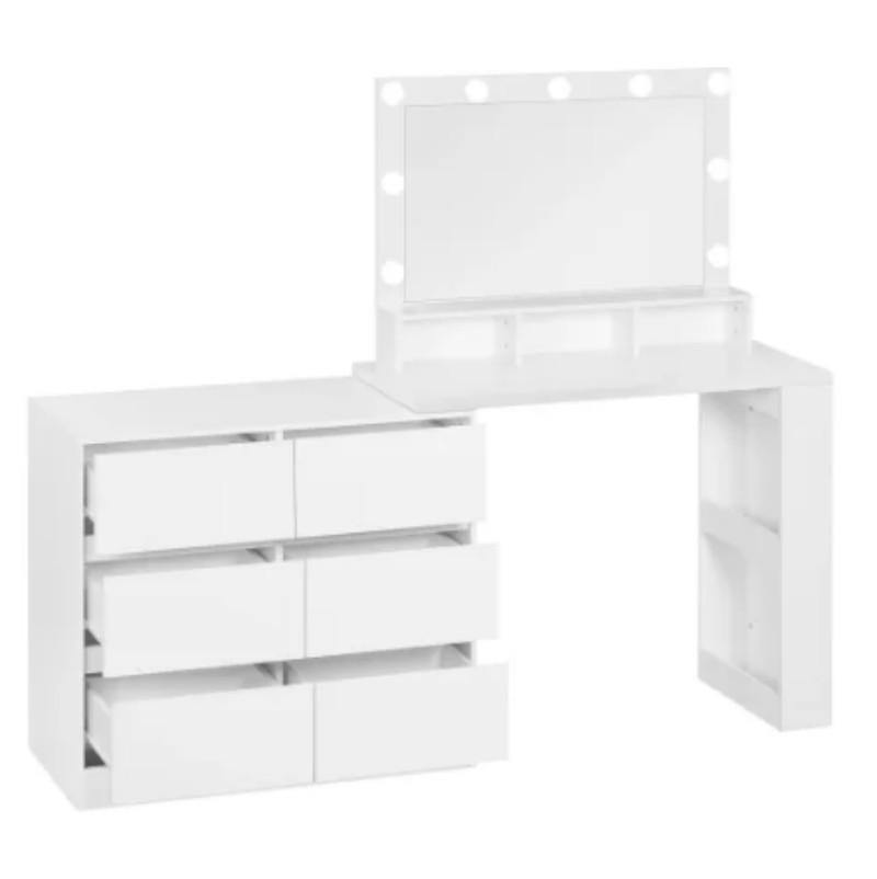 SCHMINKTISCH mit verstellbarem LED-Spiegel und 6 großen Schubladen - Weiß, Glas (40/134.5/160cm) - Vallsero