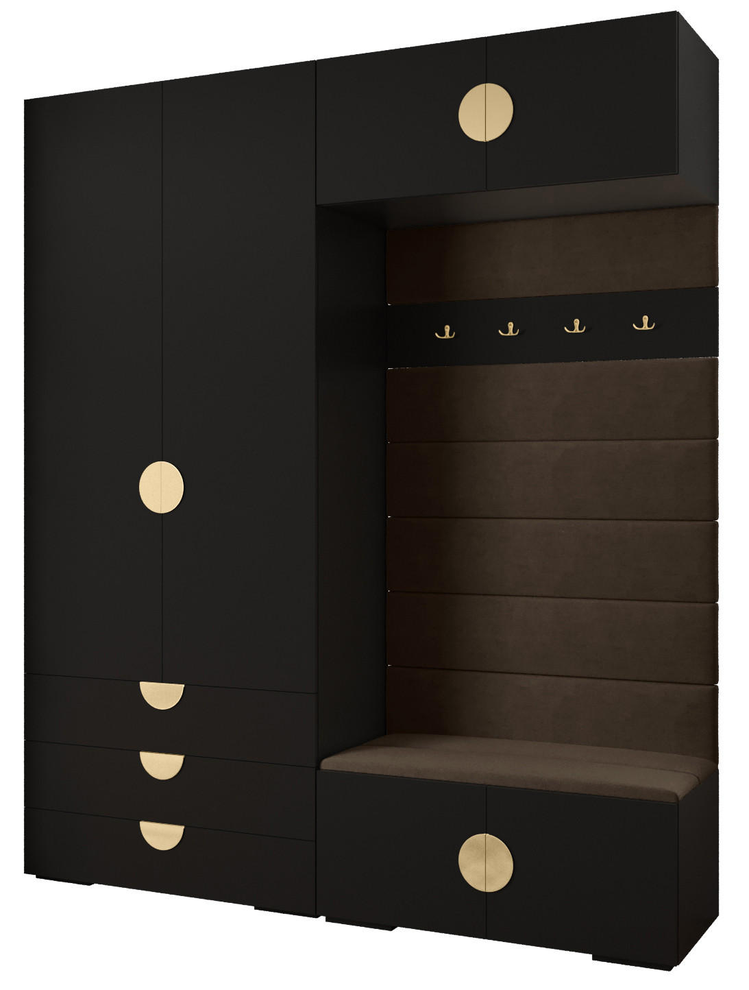 Abiks Möbel Garderoben-Set Schwarz, Braun, Gold 200x236.7x47 cm
