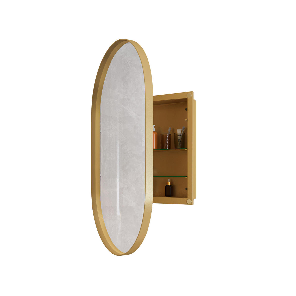 SPIEGELSCHRANK 85x51.5x12cm in Gold mit Metallrahmen und gehärtetem Glas - Goldfarben, Glas (51.5/85/12cm) - Modfu