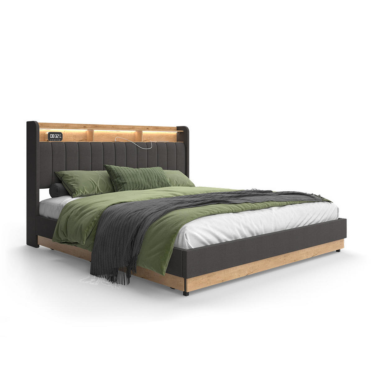 ČALOUNĚNÁ POSTEL Nura Antracit - antracitová/barva dubu, kompozitní dřevo - VitaliSpa