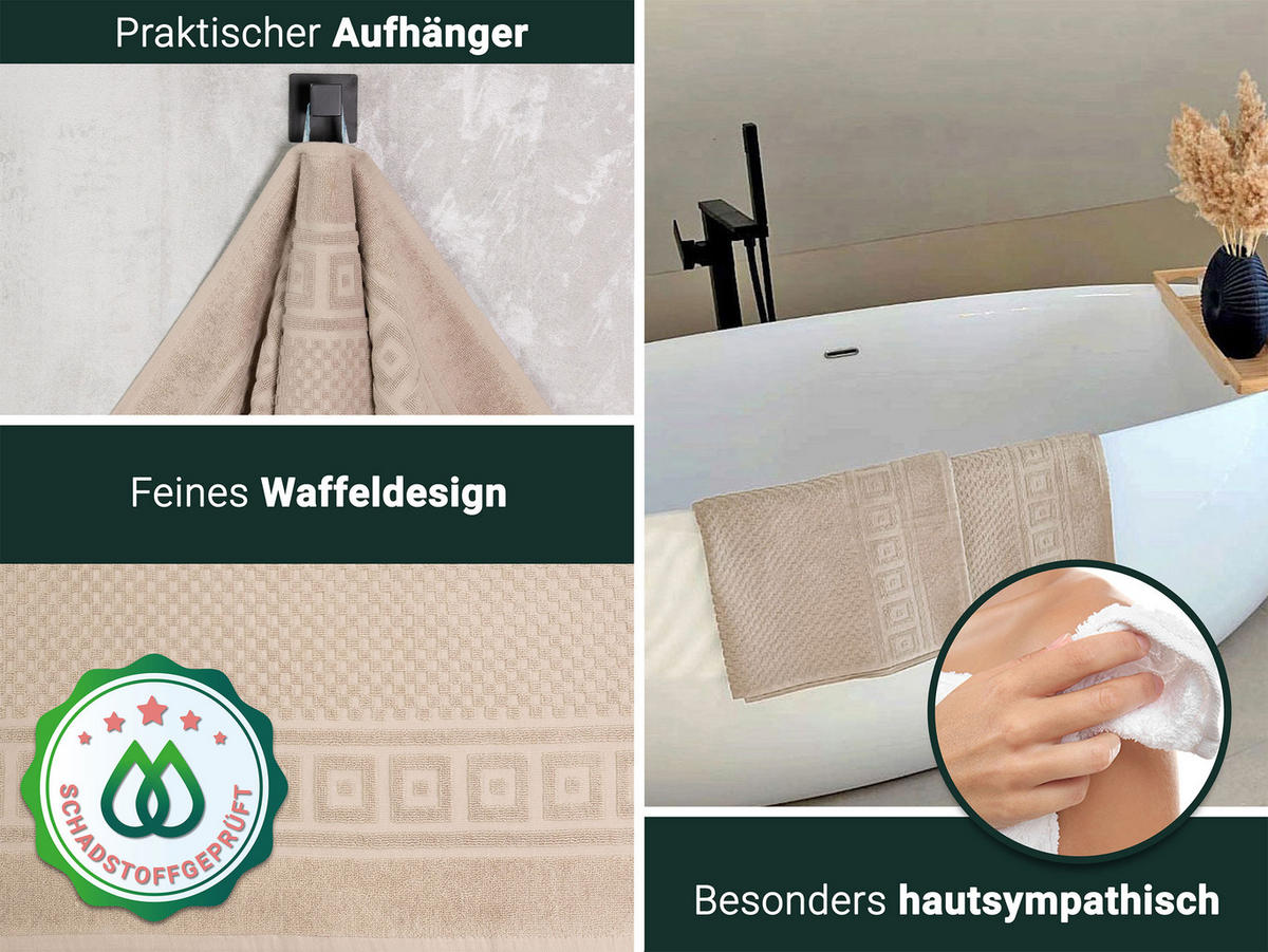DUSCHTÜCHER, 5er-Set, 70x140 cm, 100% Baumwolle, Beige - Cappuccino, Textil (70/140cm) - Zollner