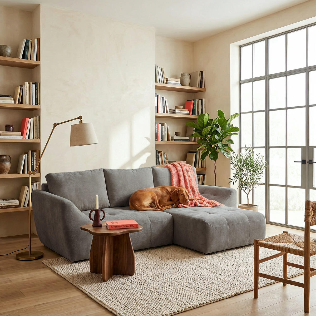 ECKSOFA NICE L Rechts mit Schlaffunktion 137x204 Chenille Grau - Schwarz/Grau, Holz/Textil (165/260cm) - Muffo