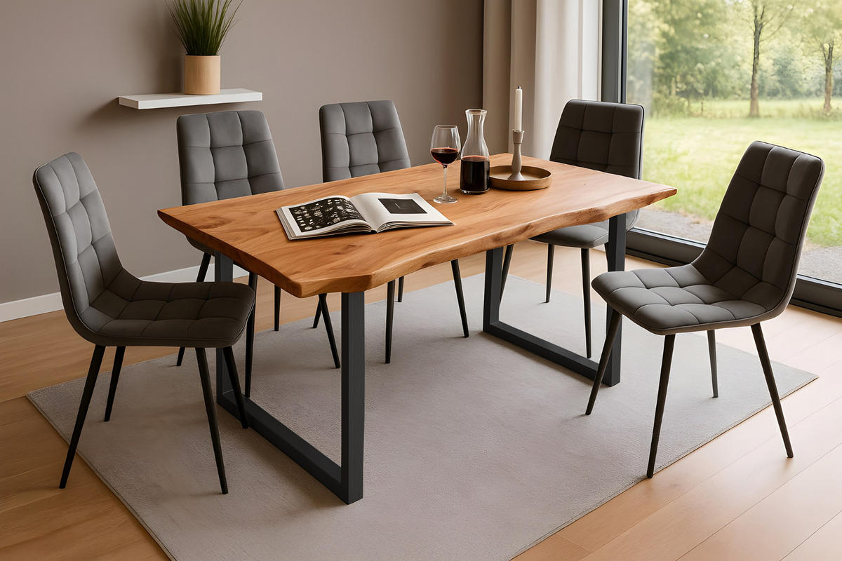 ESSTISCH MAX - Beige/Schwarz, Holz/Metall (80/140/77cm) - SAM