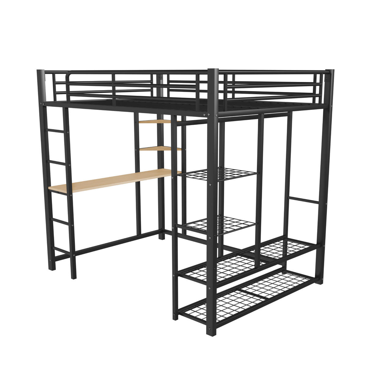 HOCHBETT 140/200 cm Schwarz aus Metall und MDF mit Schreibtisch und Kleiderstange - Schwarz, Metall (140/200cm) - OKMYHOME
