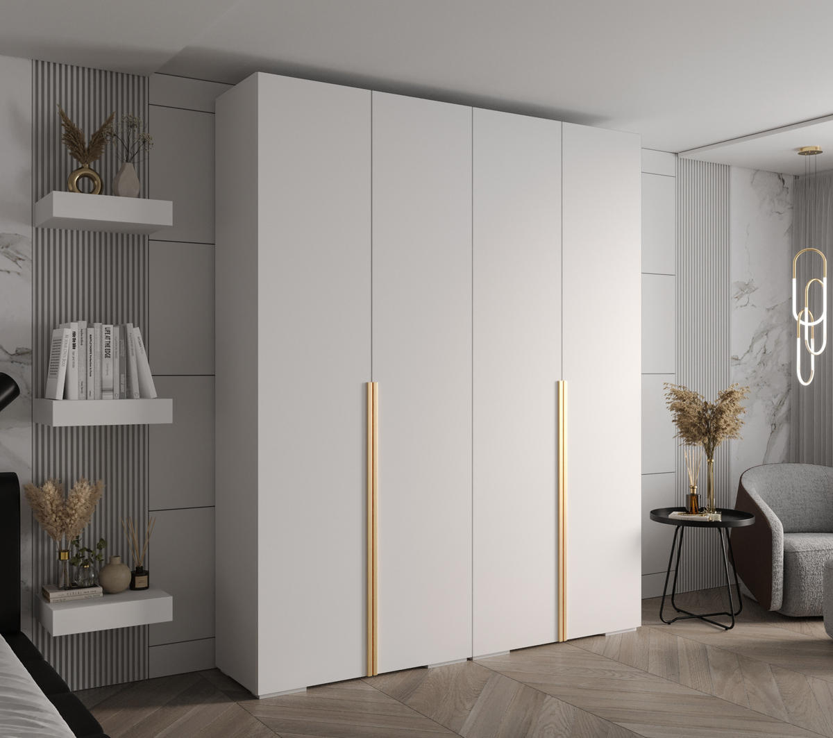 DREHTÜRENSCHRANK 236.7/200/47 4-türig - Goldfarben/Weiß, Holz/Metall (200/236.7/47cm) - MÖBEL KRYSPOL