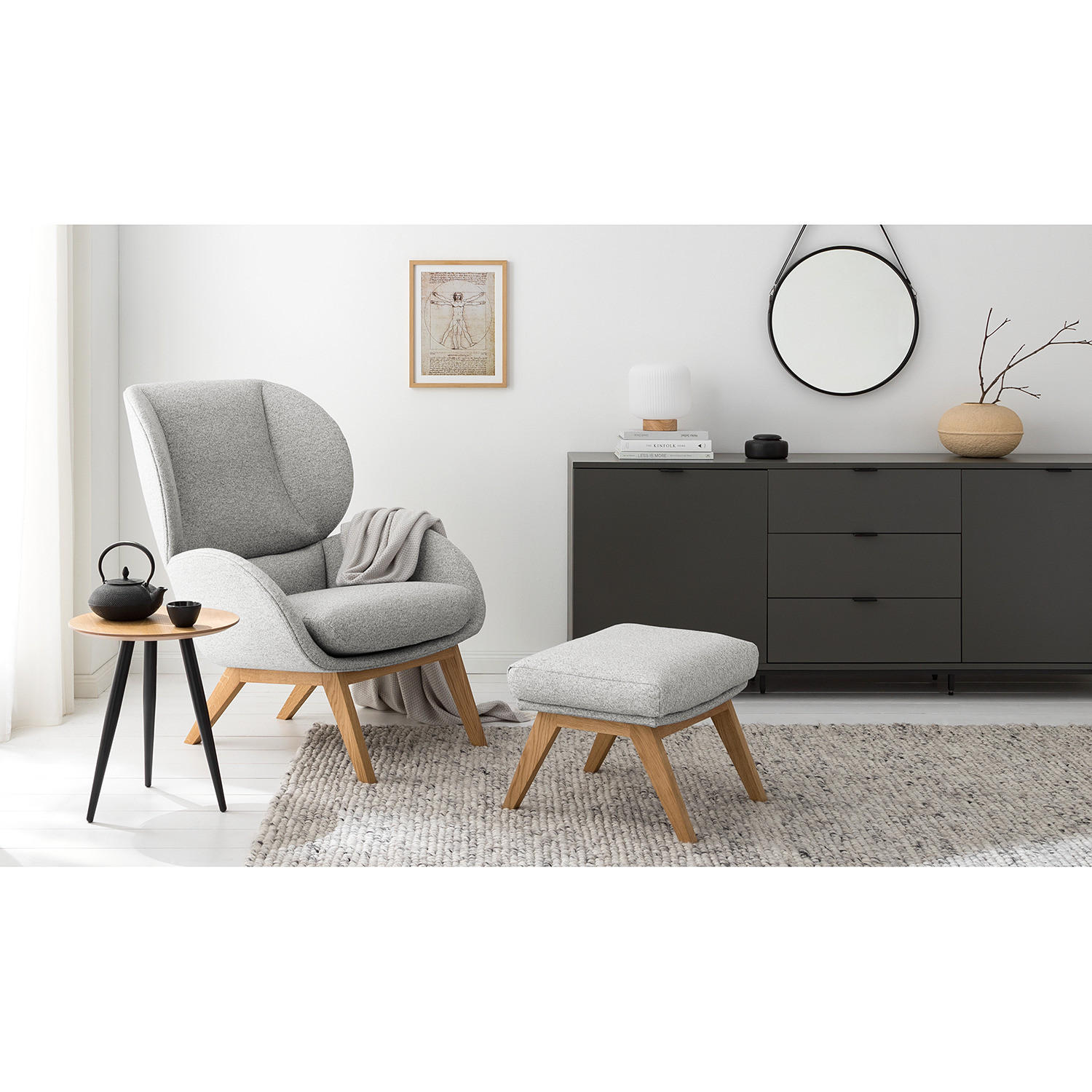 SESSEL - Eichefarben/Hellgrau, Textil (82/102/90cm) - home24