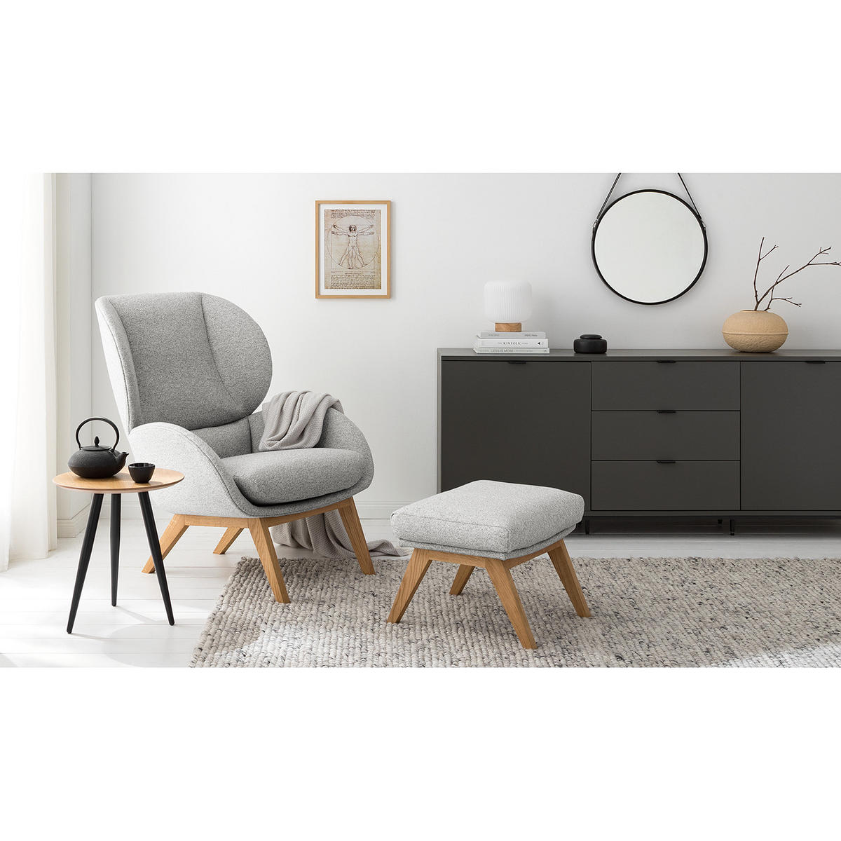 SESSEL - Eichefarben/Hellgrau, Textil (82/102/90cm) - home24