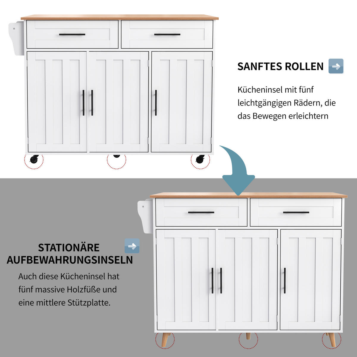 SERVIERWAGEN mit Klapptisch und Stauraum 129 x 71 x 91,5 cm Weiß - Weiß, Holz (46/91.5/120cm) - Beauniv