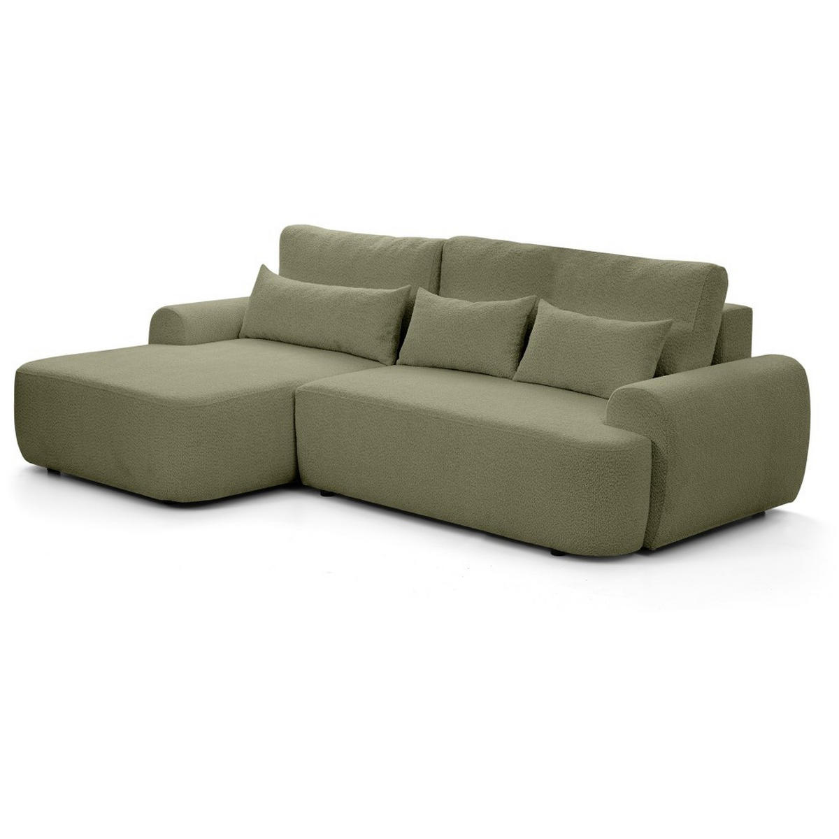 ECKSCHLAFSOFA Oliver im Bouclé-Gewebe, Hellgrün, links - Schwarz/Hellgrün, Textil (266/160cm) - Beautysofa