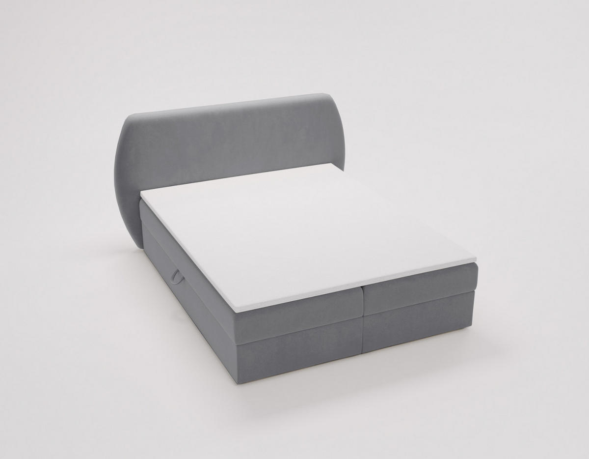 BOXBETT Bloom mit abgerundetem Kopfteil, Stoff Komodo Grau 120x200 cm - Grau, Holz (120/200cm) - Kaiser Möbel