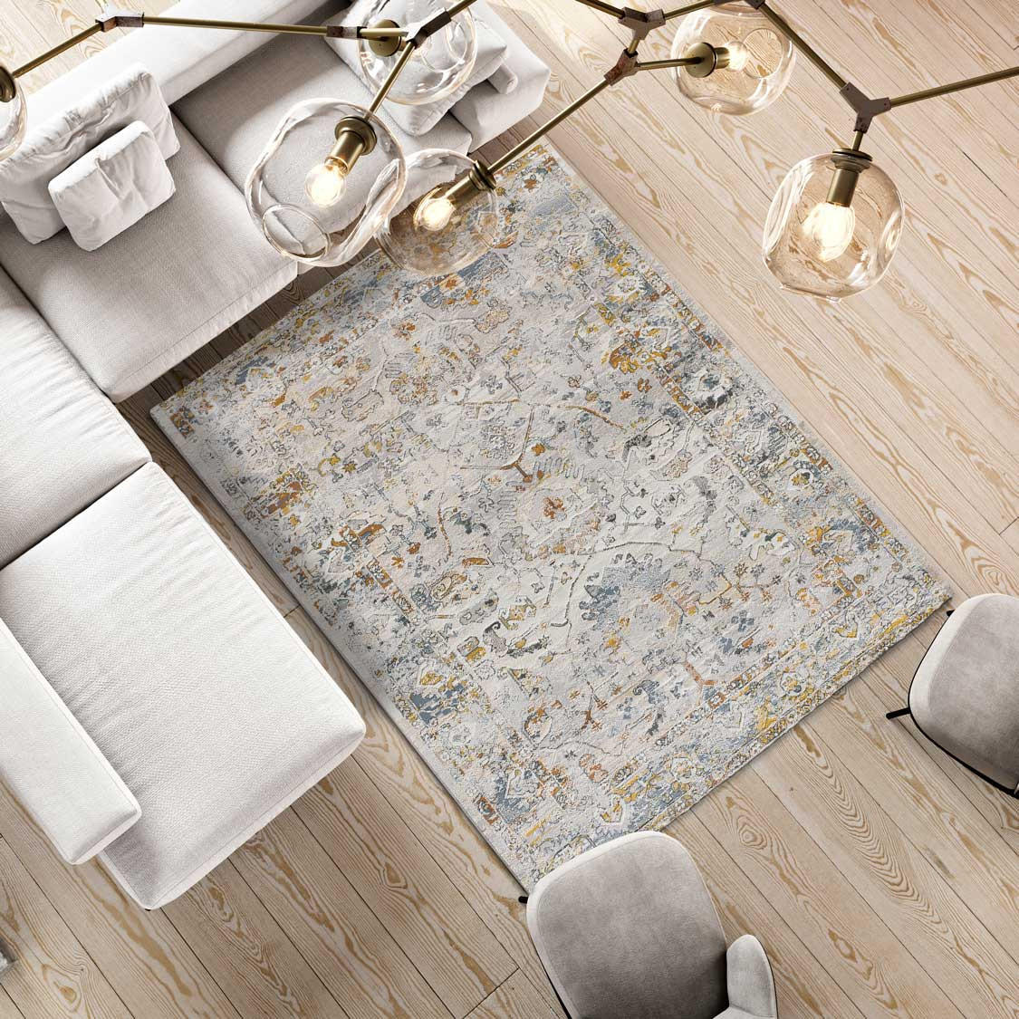 Thumbnail - Atticgo Vintage-Teppich, Mehrfarbig, Weiß, Beige, Pastellblau, Kupfer, Textil, Vintage, Rechteckig, 115x170 cm, Oeko-Tex...