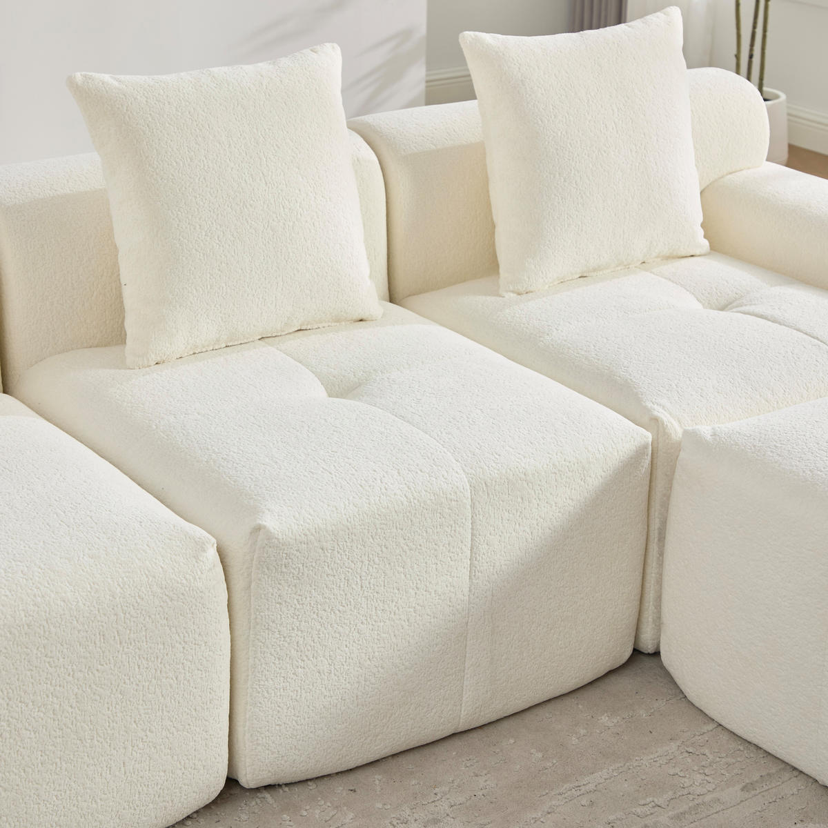 ROHOVÁ POHOVKA modulární pohovka béžová ve tvaru L s taburetem a paměťovou pěnou - béžová, textil (97/100cm) - Urban Meuble