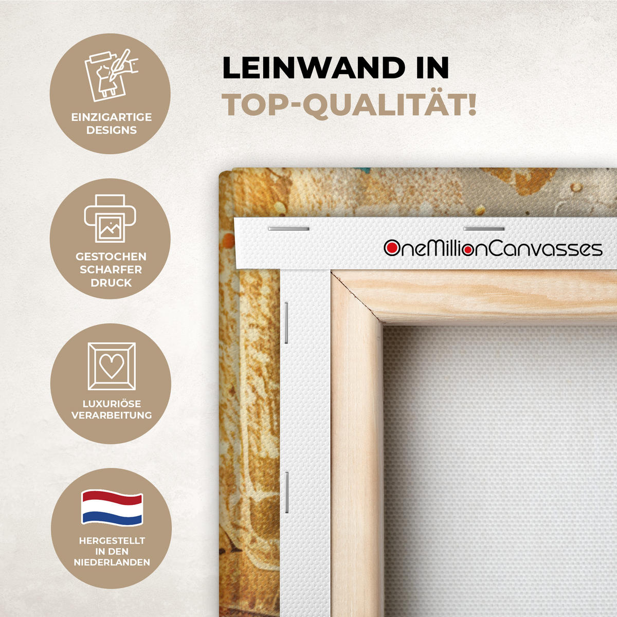LEINWANDBILD - Abstrakt - Kunst - Gold - Modern - 60x90 - Kunstdruck - Multicolor, Textil (60/90cm) - MuchoWow