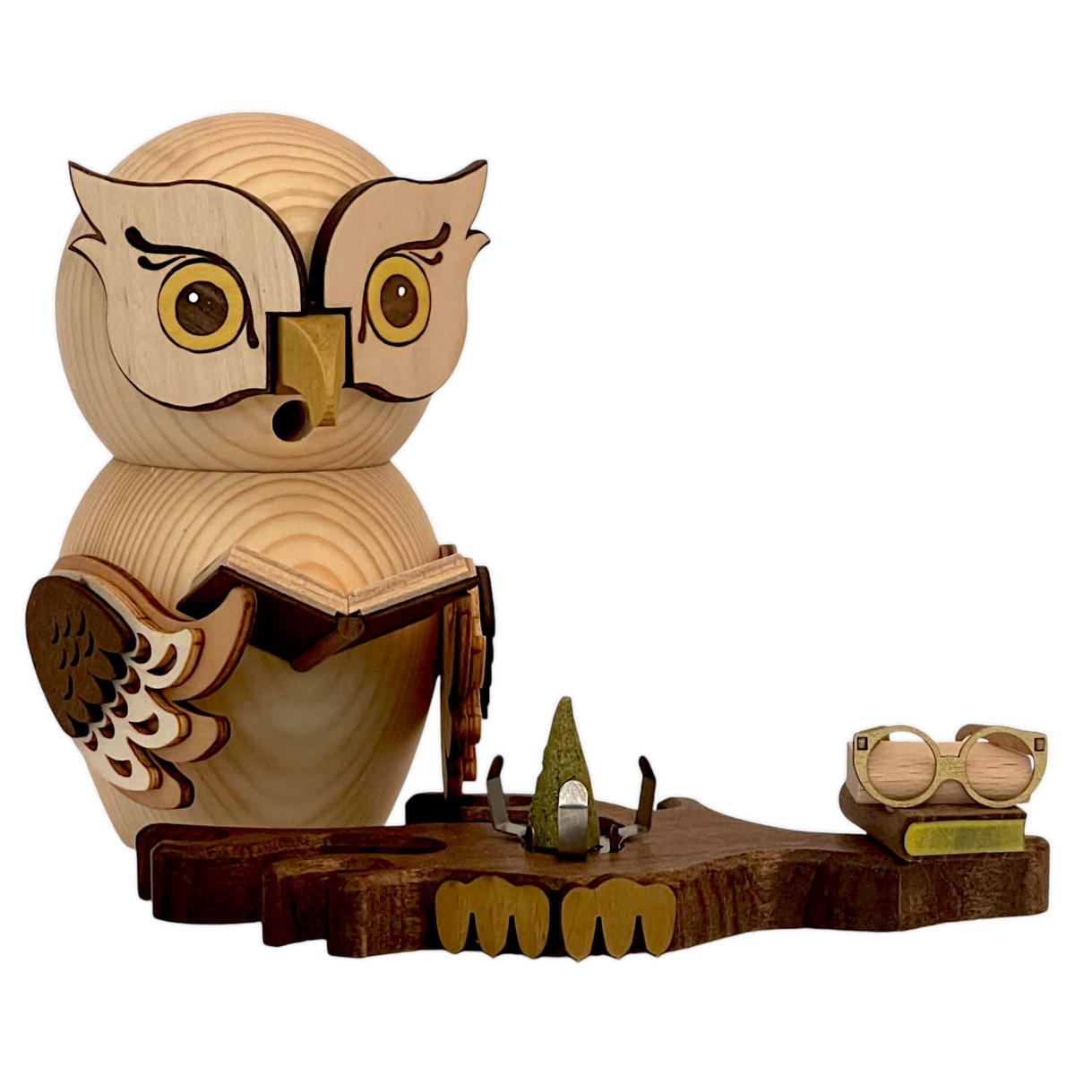 RAUCHFIGUR Eule mit Büchern 15 cm - Multicolor, Holz (10/15/10cm)