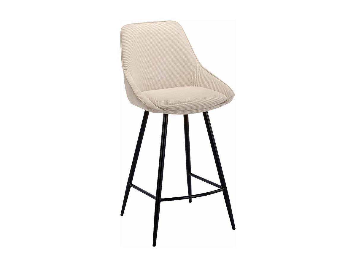 BARHOCKER 2er-Set - Cord & schwarzes Metall - Cremefarben - MASURIE - Creme, Textil (48/99/51cm) - Vente-Unique