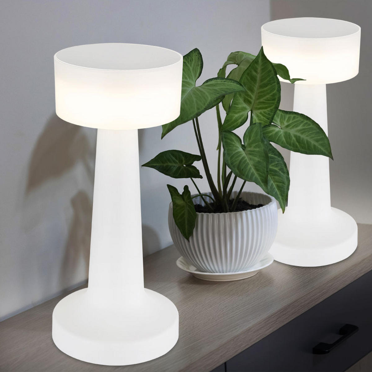 LED TISCHLEUCHTE Opal Weiß - Weiß, Kunststoff (9.5/9.5/21.5cm) - Globo Lighting