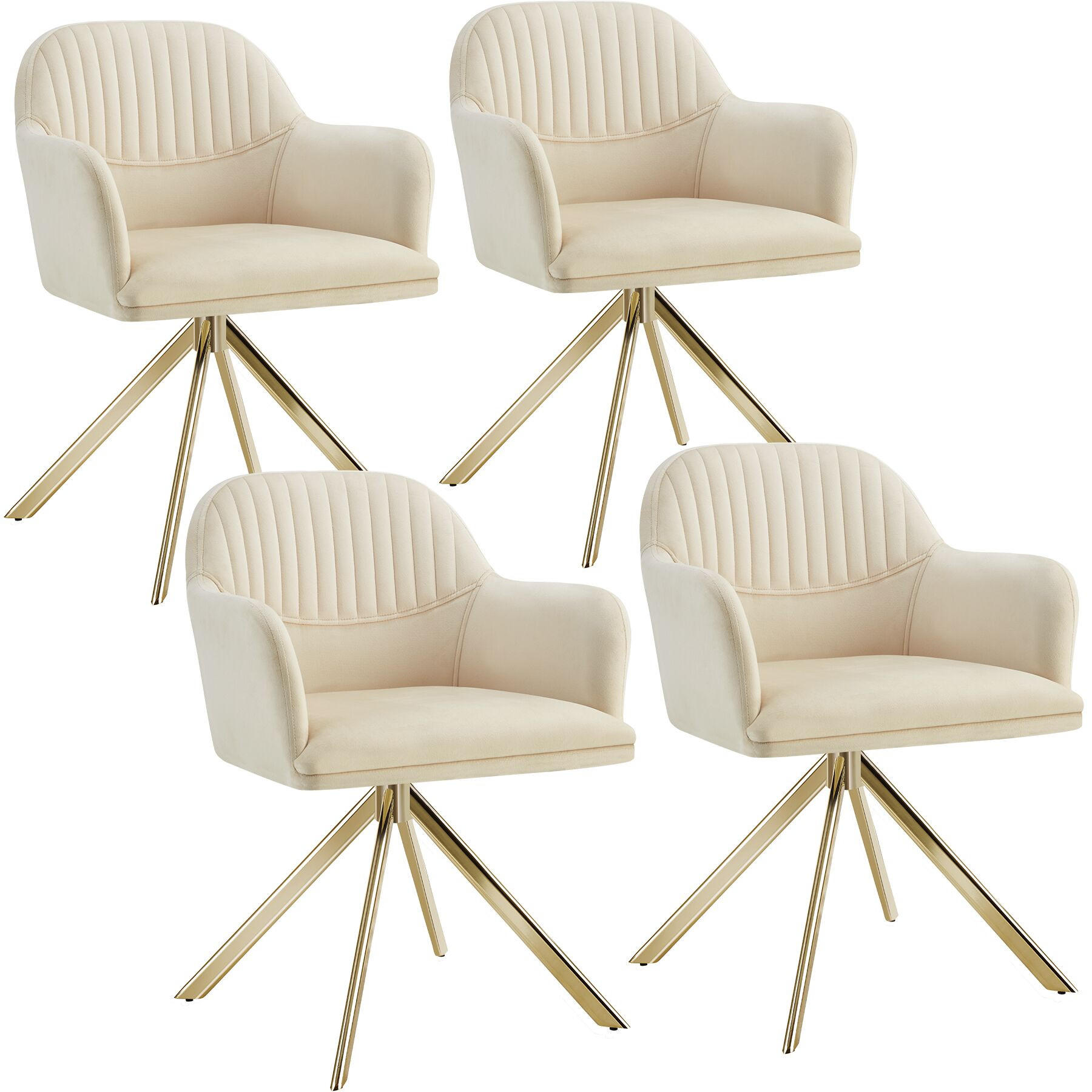 DREHSTUHL 4er Set Lona 56 x 59 x 81 cm créme/gold - Goldfarben/Creme, Textil (56/81/59cm) - tectake