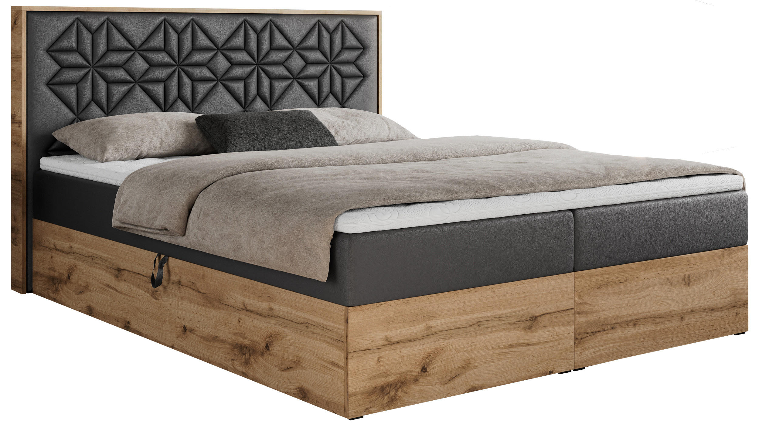 BOXBETT NESSI - 200/200 Dunkelgrau Kunstleder - H3 - Dunkelgrau, Holz/Textil (200/200cm) - MKS